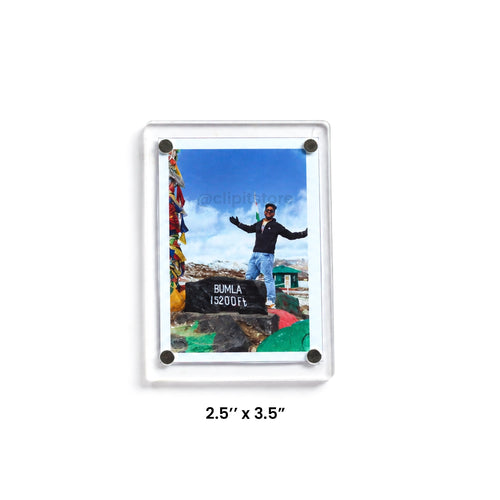 Acrylic polaroid fridge magnet 2.5 x 3.5 inches with a travel photo