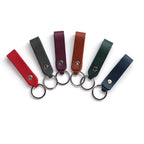 Leather strap keychains in red, black, wine, tan, green and navy
