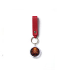Red leather strap photo keychain with printed acrylic disc