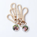 Group of pearl wristlet photo keychains with family photos
