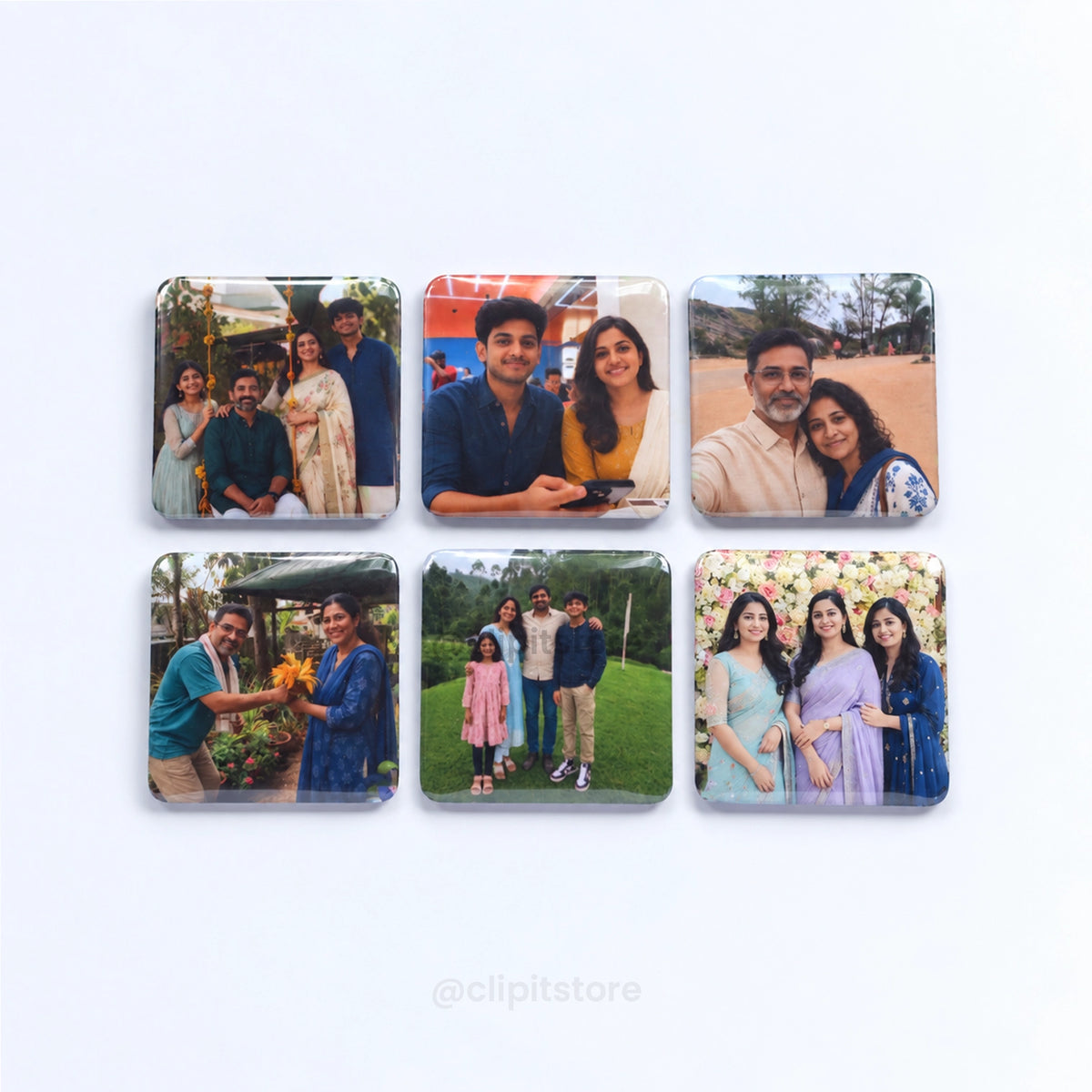 Set of six custom square photo fridge magnets